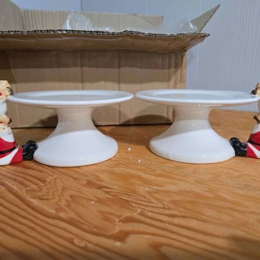 2 Holiday Friends Ceramic Lifts by Valerie Parr Hill. Santa and reindeer